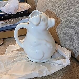 USA Pottery Pitcher - pig shape - White ceramic. Vintage.